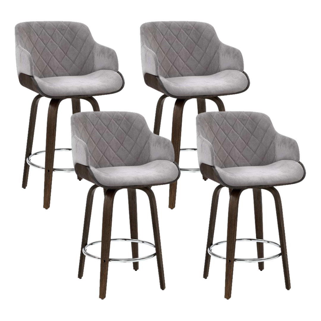 Harper (Set of 4) Velvet Bar Stools 70cm - Grey - Homecoze