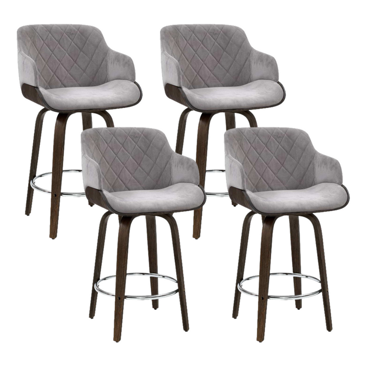 Harper (Set of 4) Velvet Bar Stools 70cm - Grey