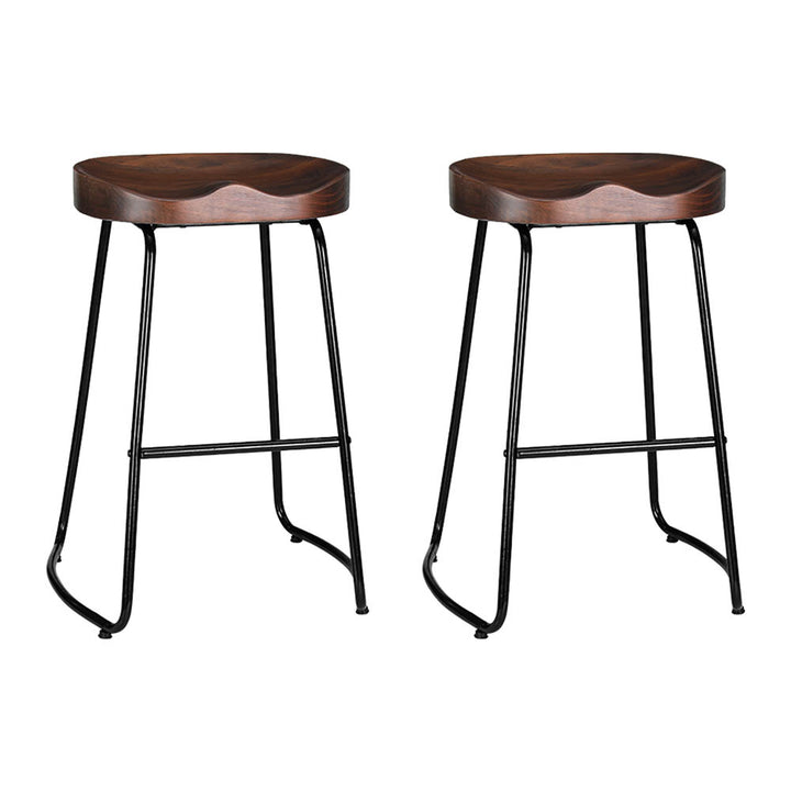 Emerson (Set of 2) Elm Wood Bar Stools 65cm - Dark Wood Homecoze