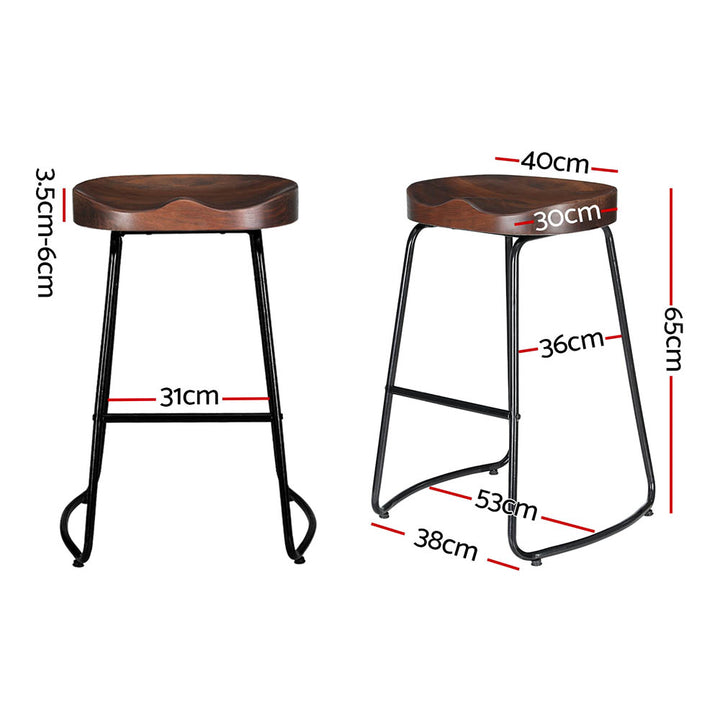 Emerson (Set of 2) Elm Wood Bar Stools 65cm - Dark Wood Homecoze