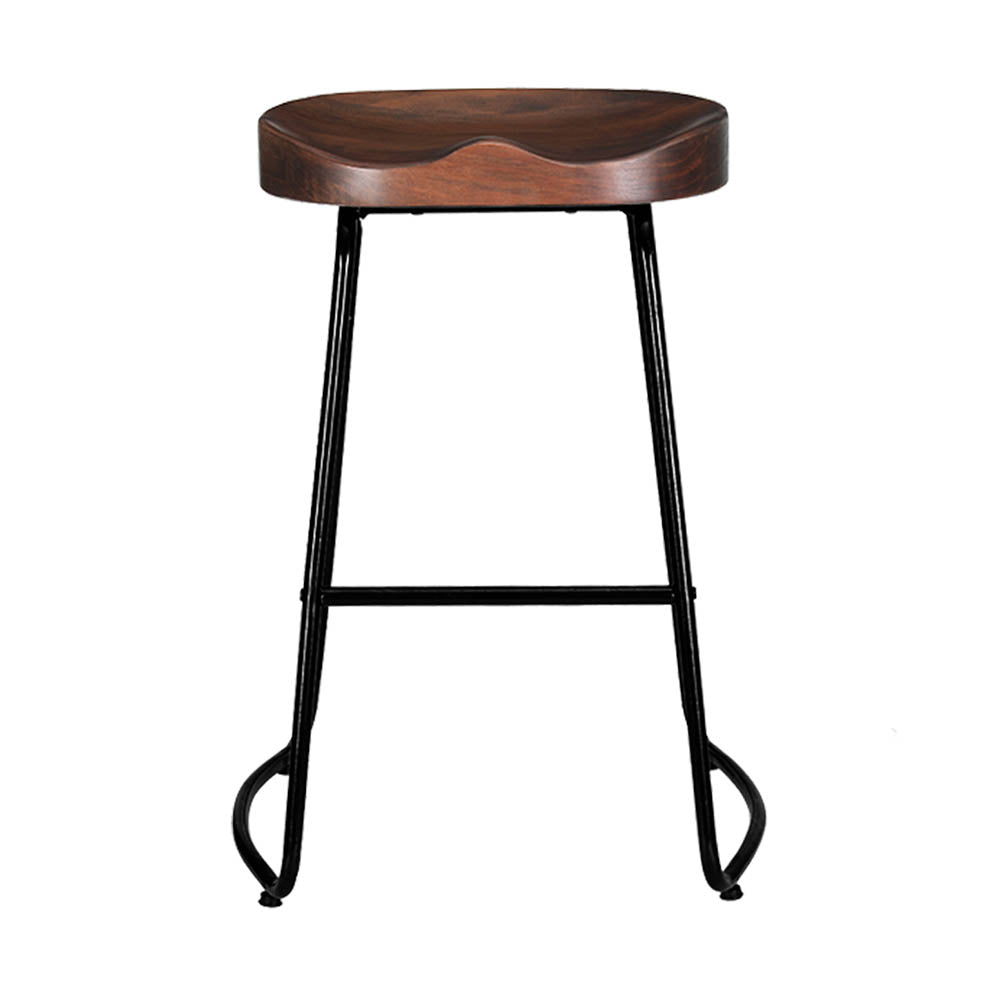 Emerson (Set of 2) Elm Wood Bar Stools 65cm - Dark Wood Homecoze