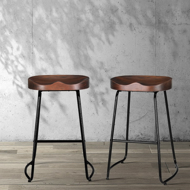 Emerson (Set of 2) Elm Wood Bar Stools 65cm - Dark Wood Homecoze