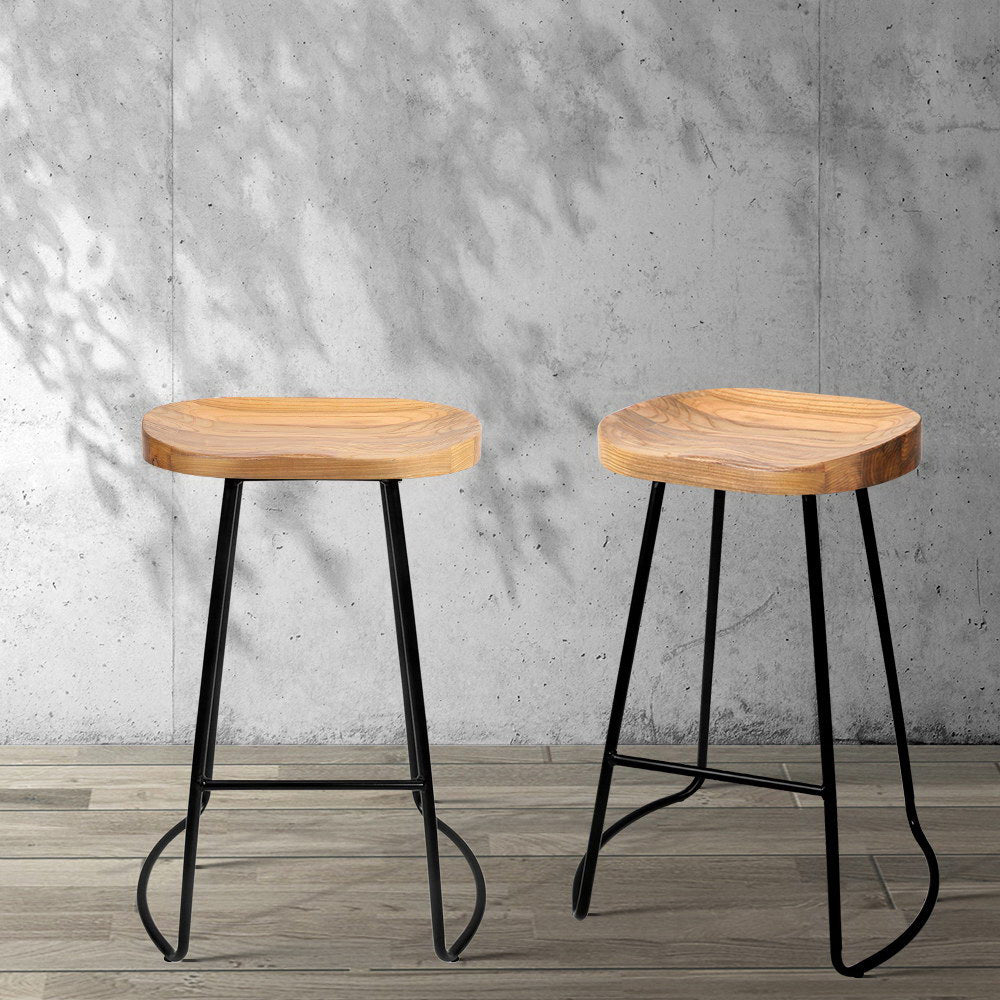 Emerson (Set of 4) Elm Wood Bar Stools 65cm - Natural Homecoze