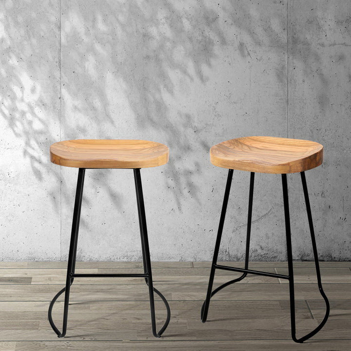 Emerson (Set of 4) Elm Wood Bar Stools 65cm - Natural Homecoze