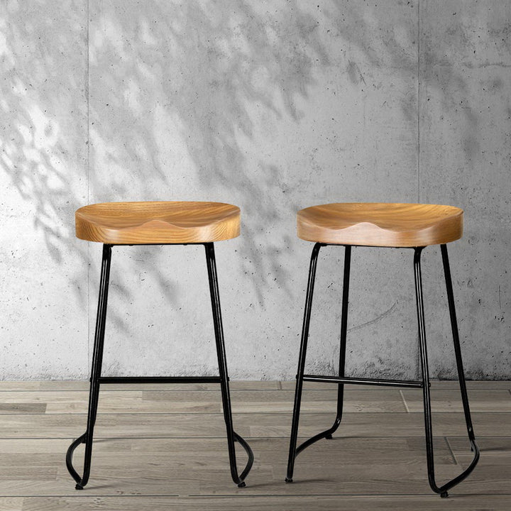 Emerson (Set of 4) Elm Wood Bar Stools 65cm - Natural Homecoze