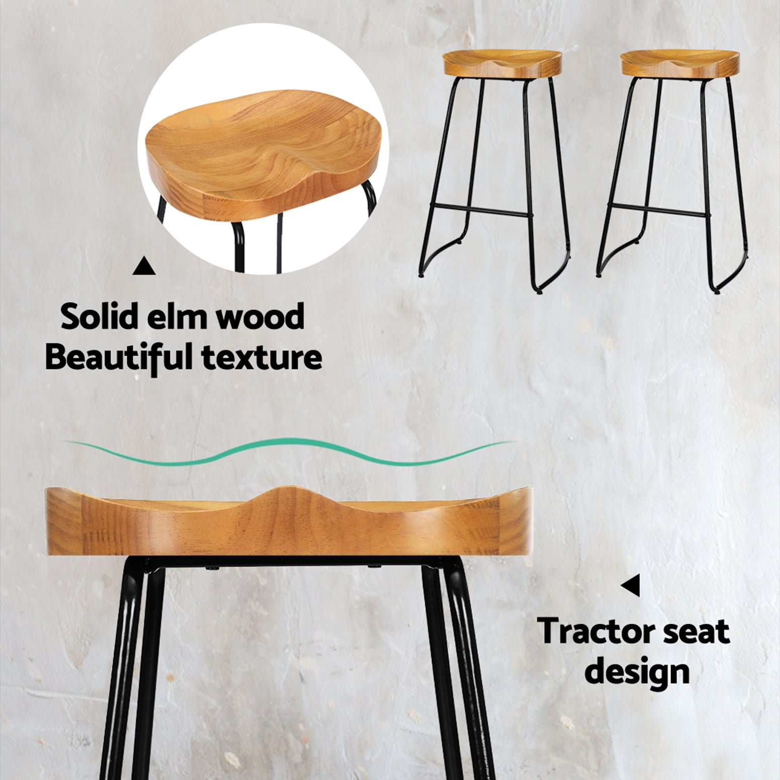 Emerson (Set of 2) Bar Stools 75cm - Natural - Homecoze