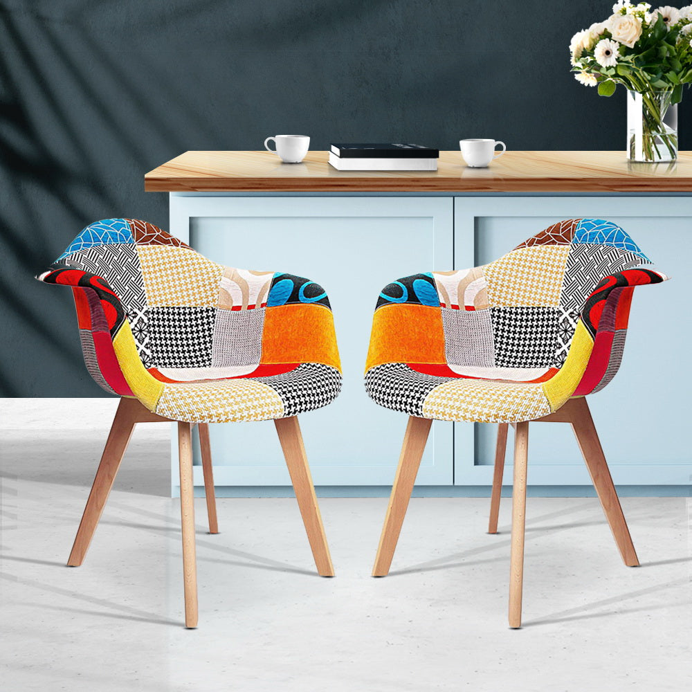 Set of 2 Fabric Dining Chairs - Multicoloured - Homecoze