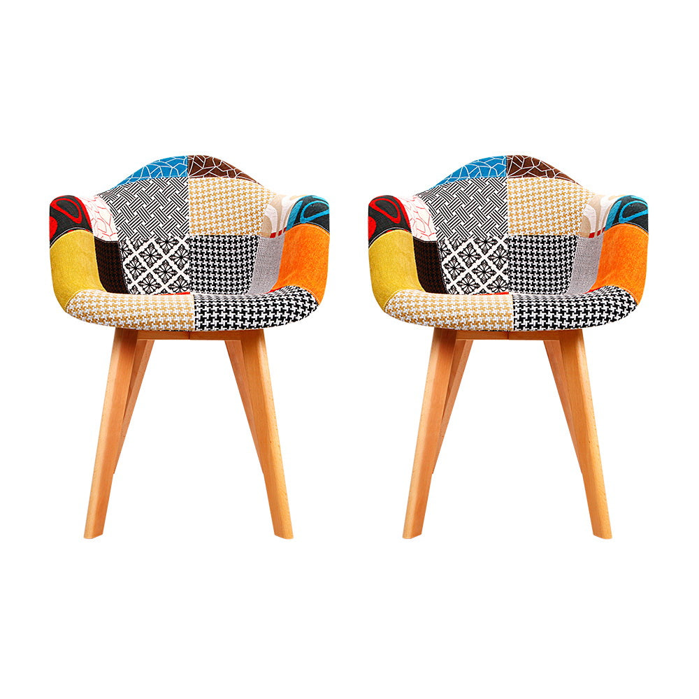 Set of 2 Fabric Dining Chairs - Multicoloured - Homecoze
