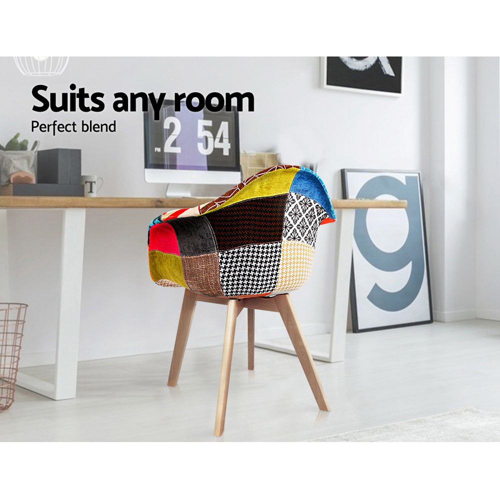 Set of 2 Fabric Dining Chairs - Multicoloured - Homecoze