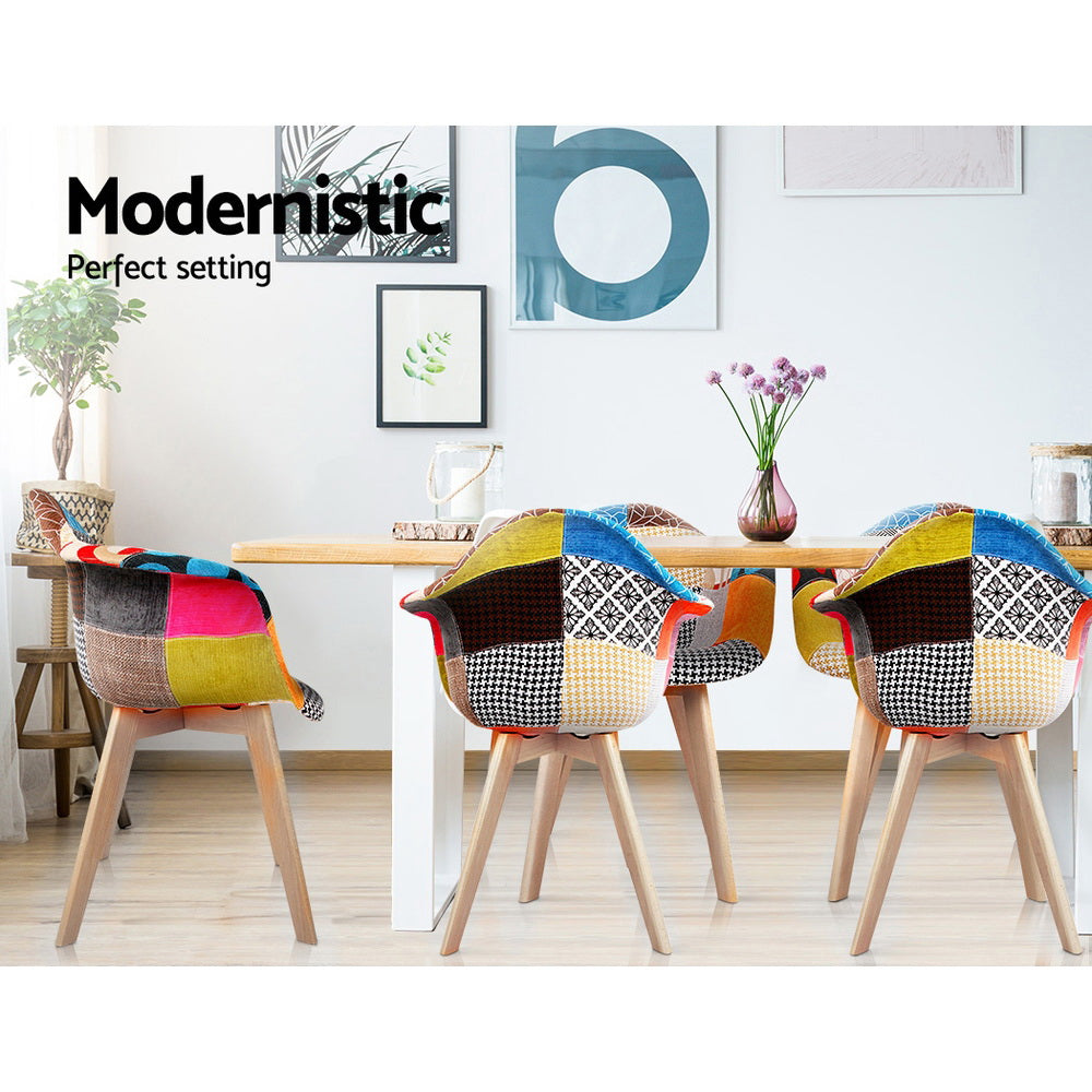 Set of 2 Fabric Dining Chairs - Multicoloured - Homecoze