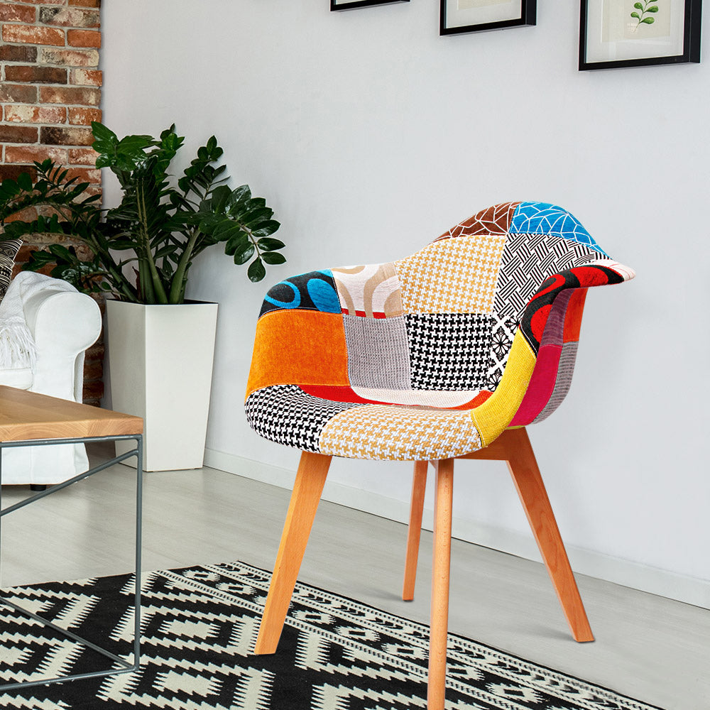 Set of 2 Fabric Dining Chairs - Multicoloured - Homecoze