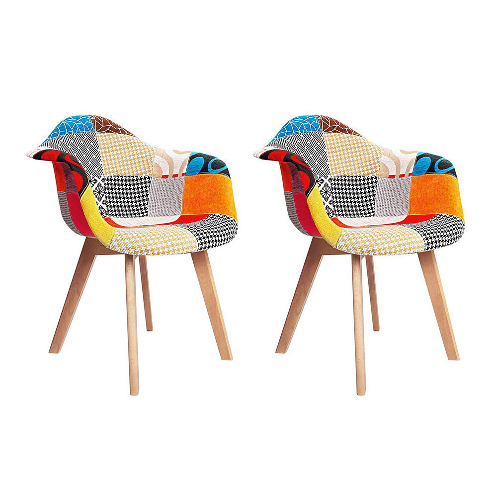 Set of 2 Fabric Dining Chairs - Multicoloured - Homecoze