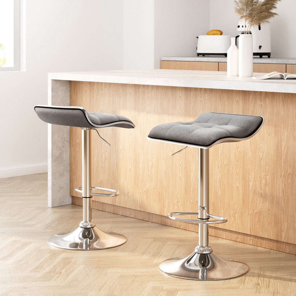 Vera (Set of 2) Wave Bar Stools - Grey - Homecoze