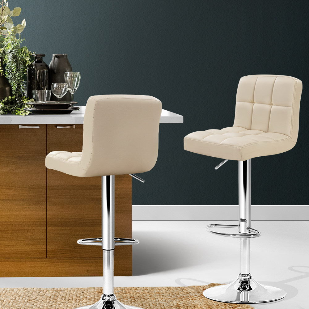 Layla (Set of 2) PU Leather Bar Stools - Beige - Homecoze
