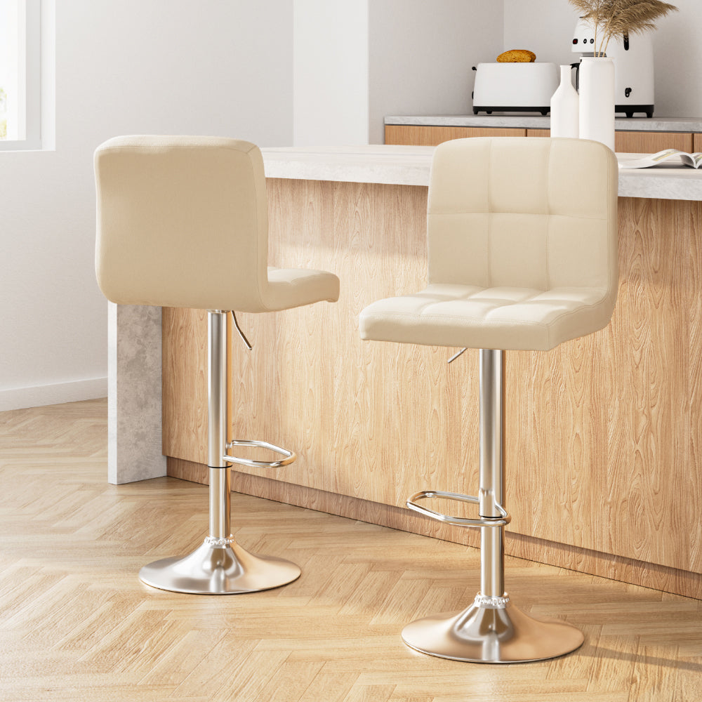 Layla (Set of 2) PU Leather Bar Stools - Beige - Homecoze