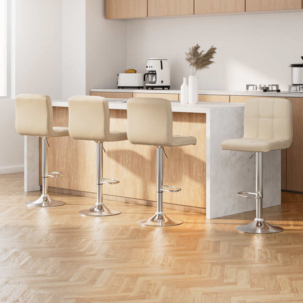 Layla (Set of 4) PU Leather Bar Stools - Beige - Homecoze