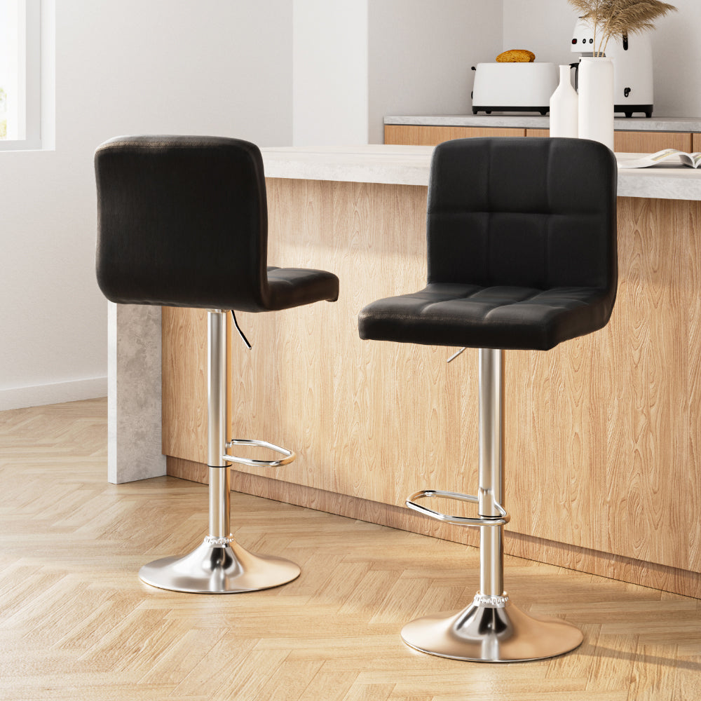 Layla (Set of 2) PU Leather Bar Stools - Black - Homecoze