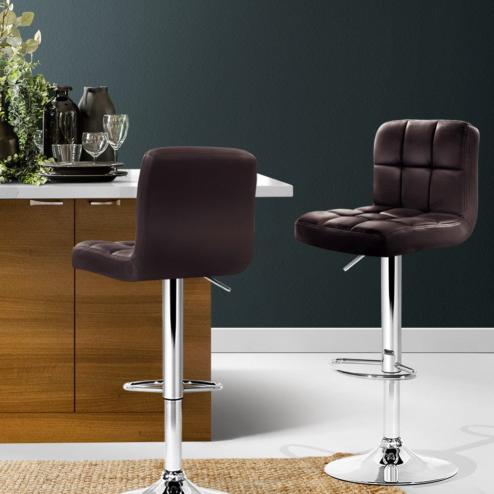 Layla (Set of 2) PU Leather Bar Stools - Chocolate - Homecoze