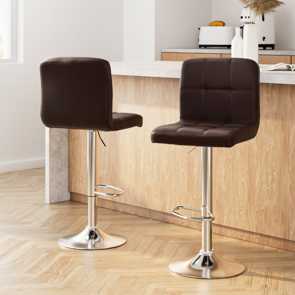 Layla (Set of 2) PU Leather Bar Stools - Chocolate - Homecoze