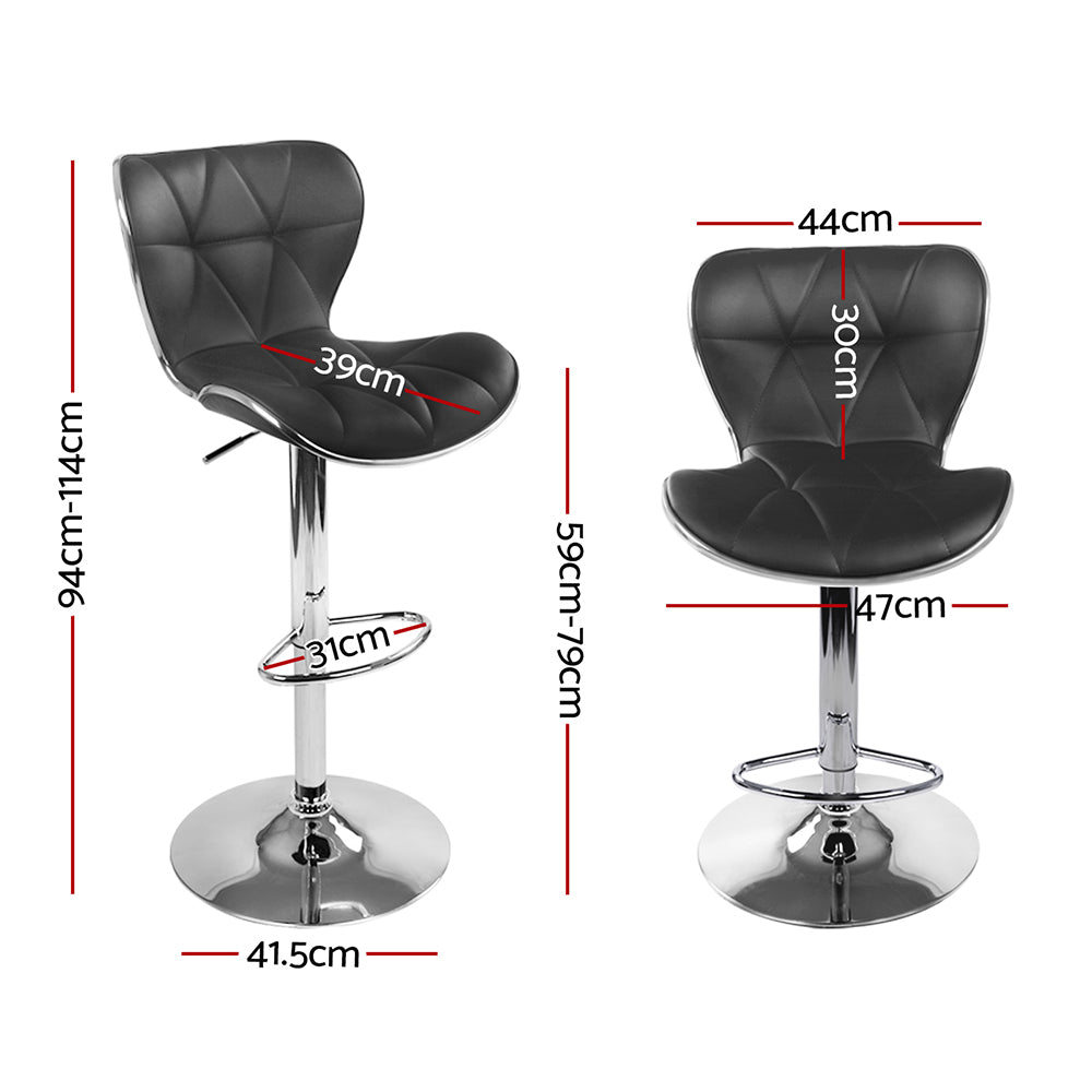 Remi (Set of 2) PU Leather Bar Stools - Black - Homecoze