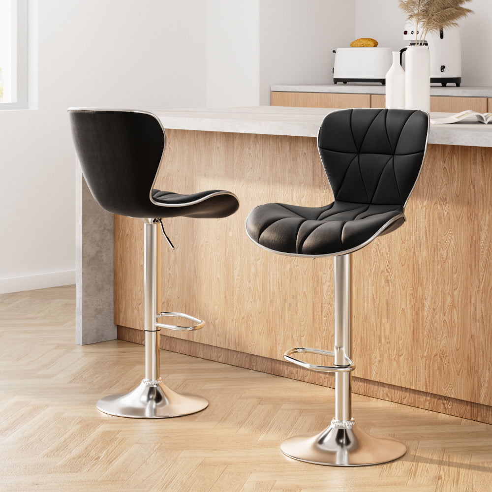 Remi (Set of 2) PU Leather Bar Stools - Black - Homecoze