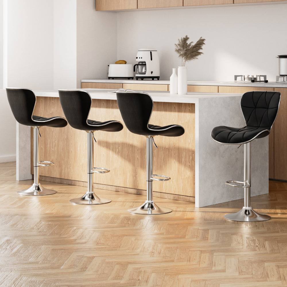 Remi (Set of 4) PU Leather Bar Stools - Black - Homecoze
