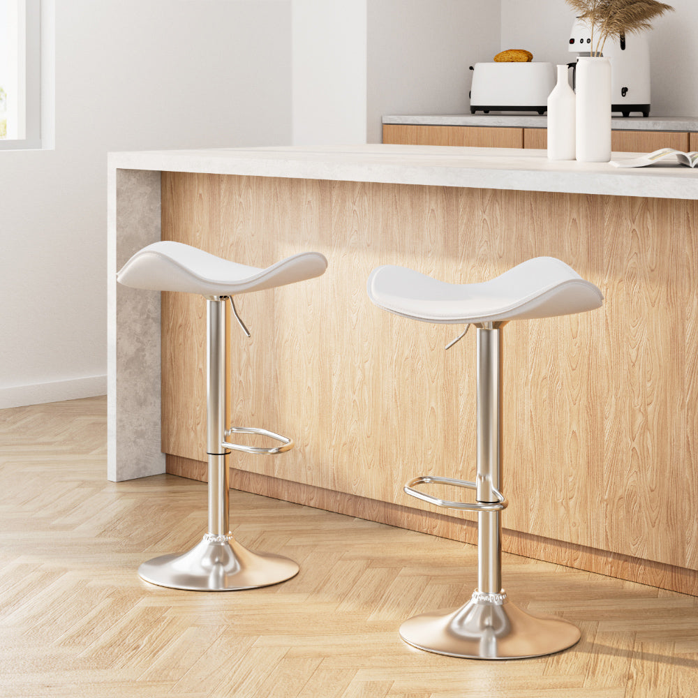 Mapel (Set of 2) PU Leather Bar Stools - White - Homecoze