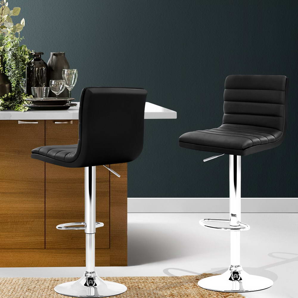 August (Set of 2) PU Leather Bar Stools - Black - Homecoze