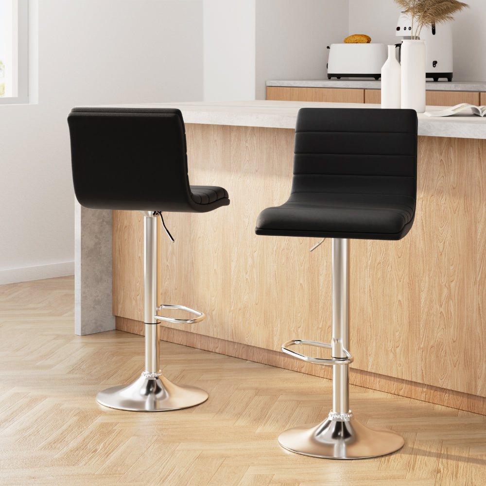 August (Set of 2) PU Leather Bar Stools - Black - Homecoze
