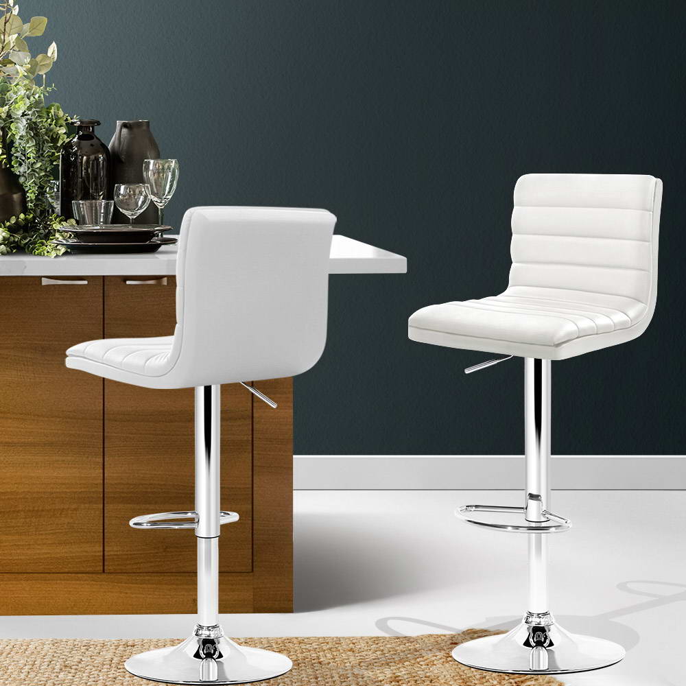 August (Set of 2) PU Leather Bar Stools - White - Homecoze