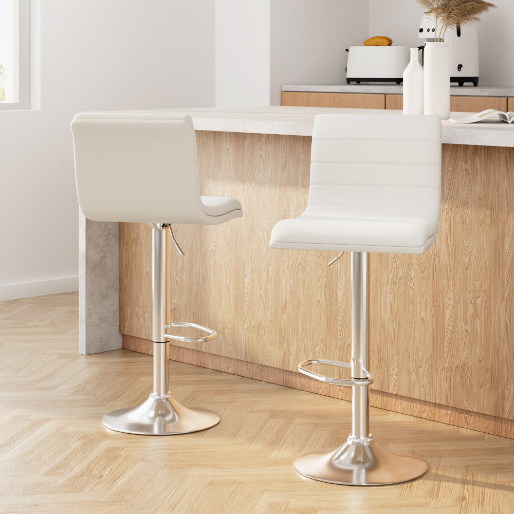 August (Set of 2) PU Leather Bar Stools - White - Homecoze