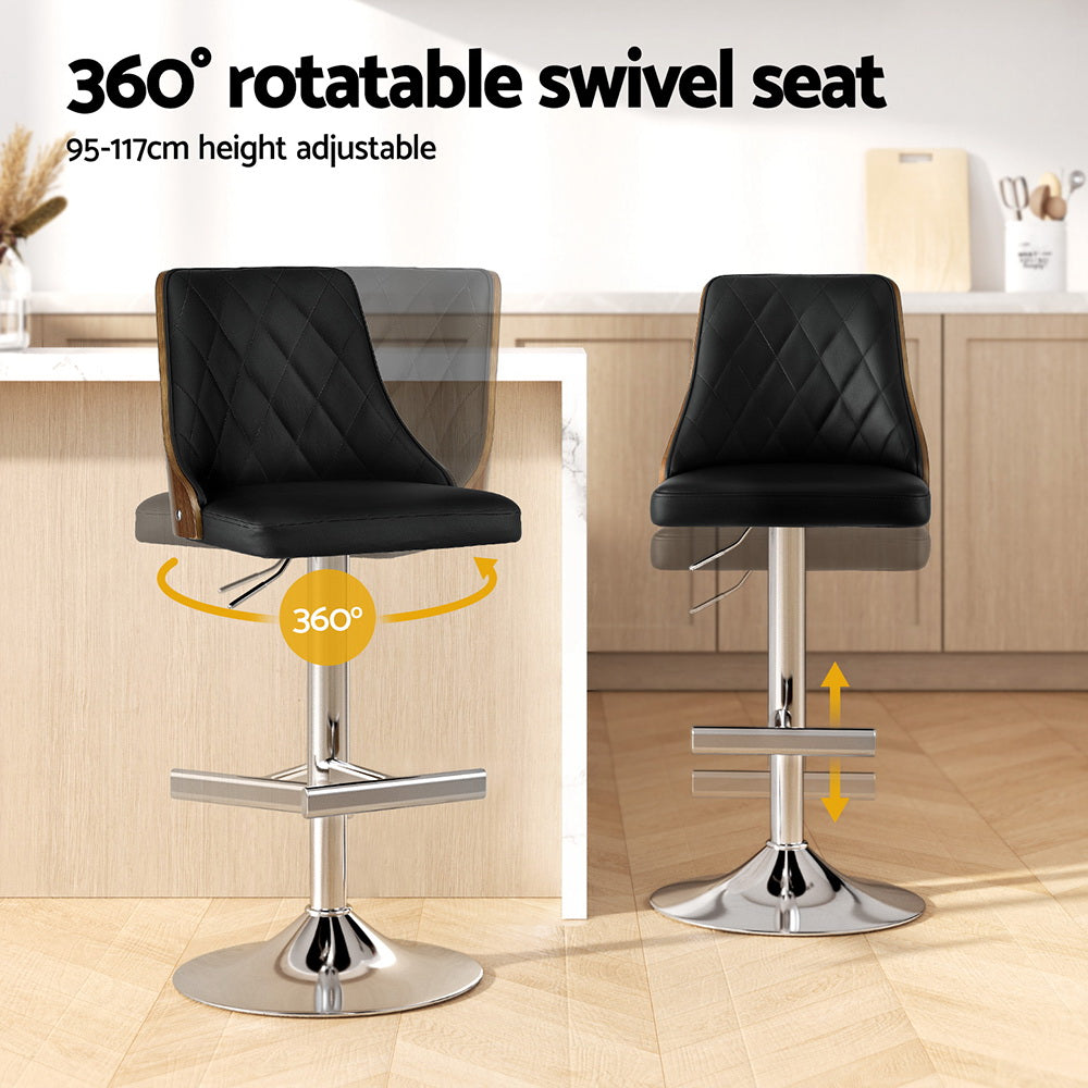 Alaric (Set of 2) PU Leather Bar Stools - Black - Homecoze