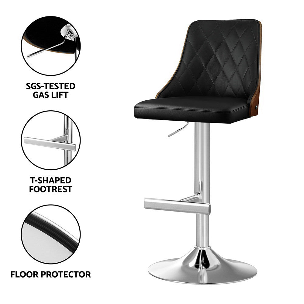 Alaric (Set of 2) PU Leather Bar Stools - Black - Homecoze