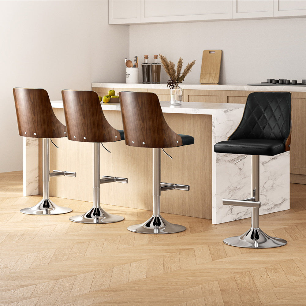 Alaric (Set of 4) PU Leather Bar Stools - Black - Homecoze