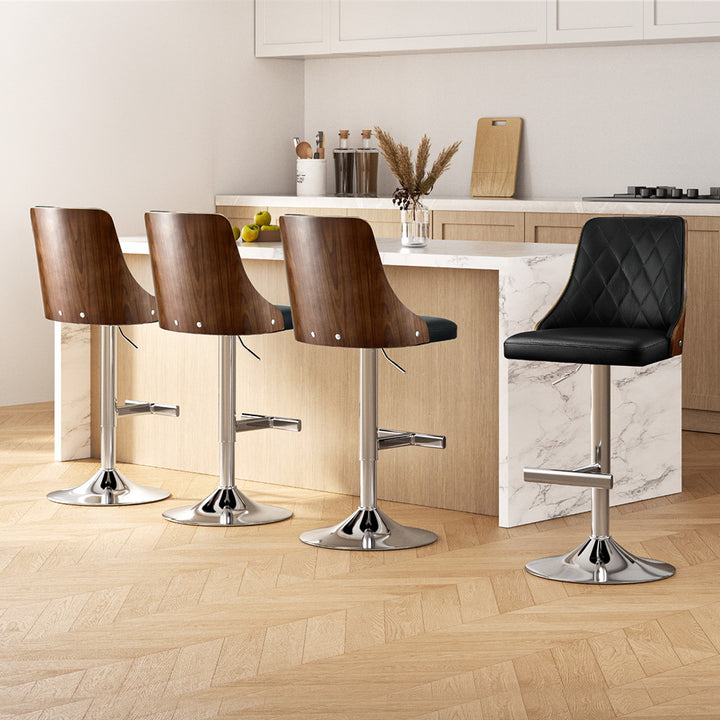 Alaric (Set of 4) PU Leather Bar Stools - Black - Homecoze