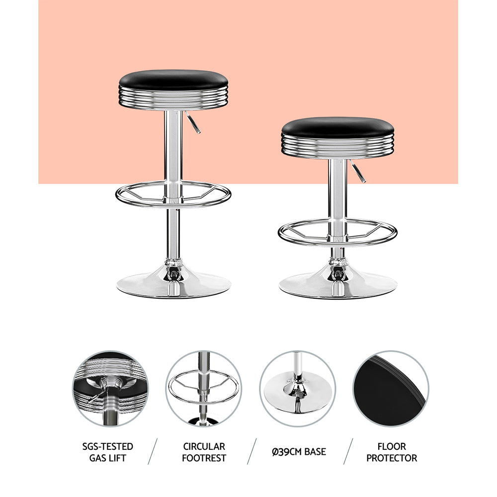 Tatum (Set of 2) Bar Stools - Black & Chrome - Homecoze