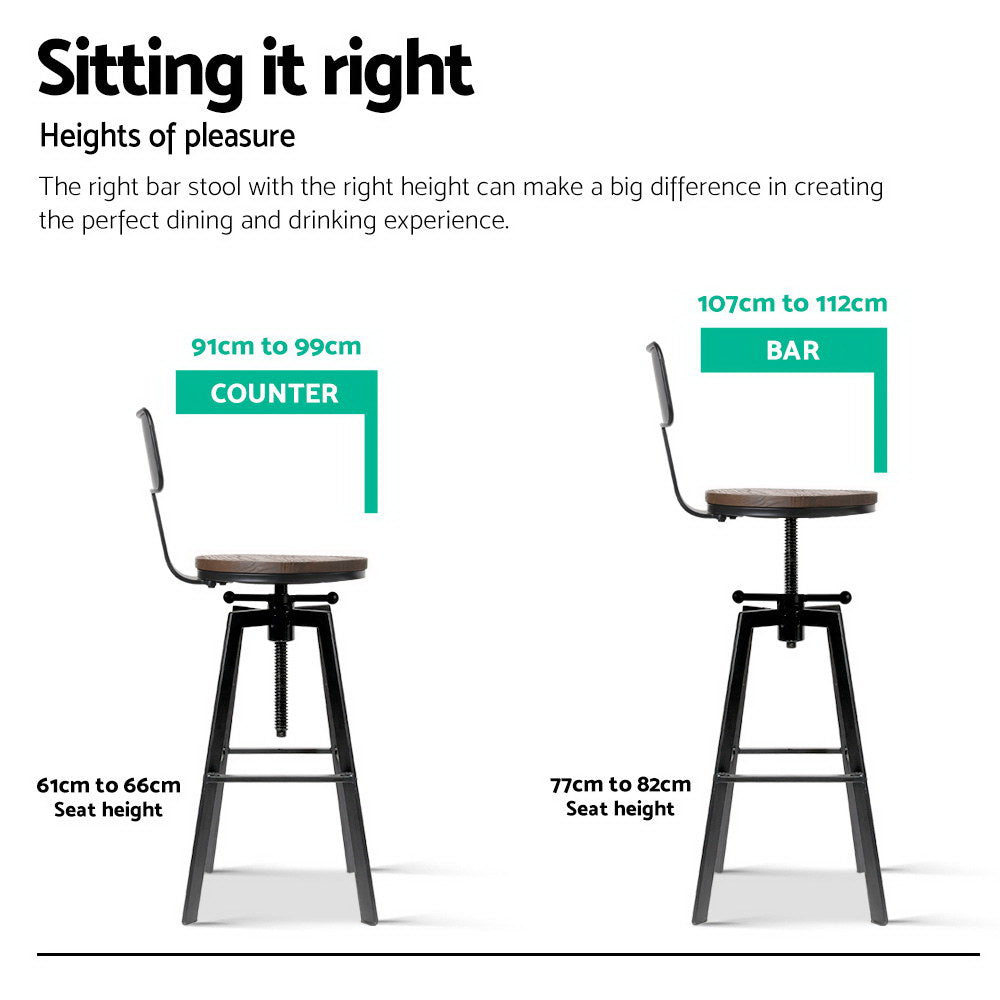 Charlie (Set of 2) Industrial Bar Stools - Black & Wood - Homecoze