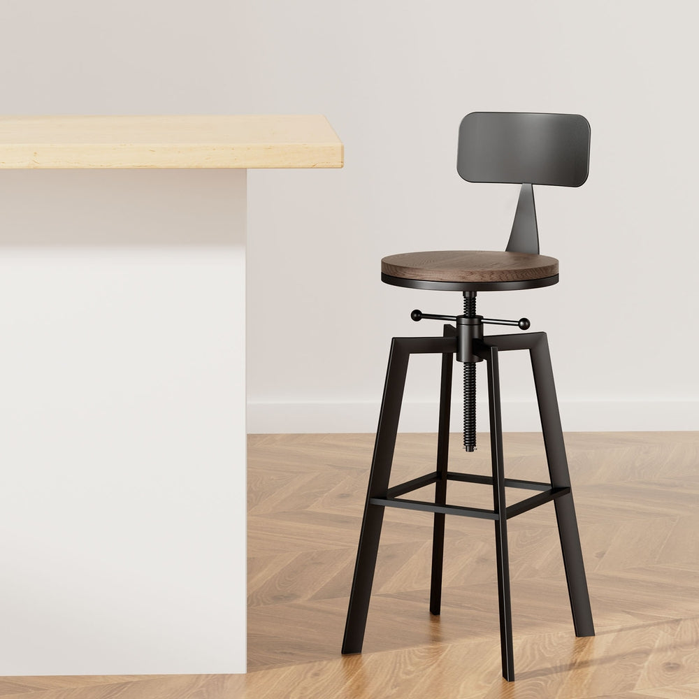 Charlie (Single) Industrial Bar Stool - Black & Wood - Homecoze