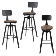 Charlie (Set of 3) Industrial Bar Stools - Black & Wood - Homecoze