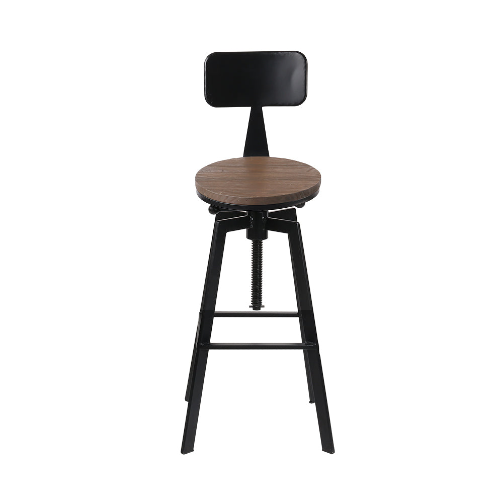 Charlie (Set of 3) Industrial Bar Stools - Black & Wood