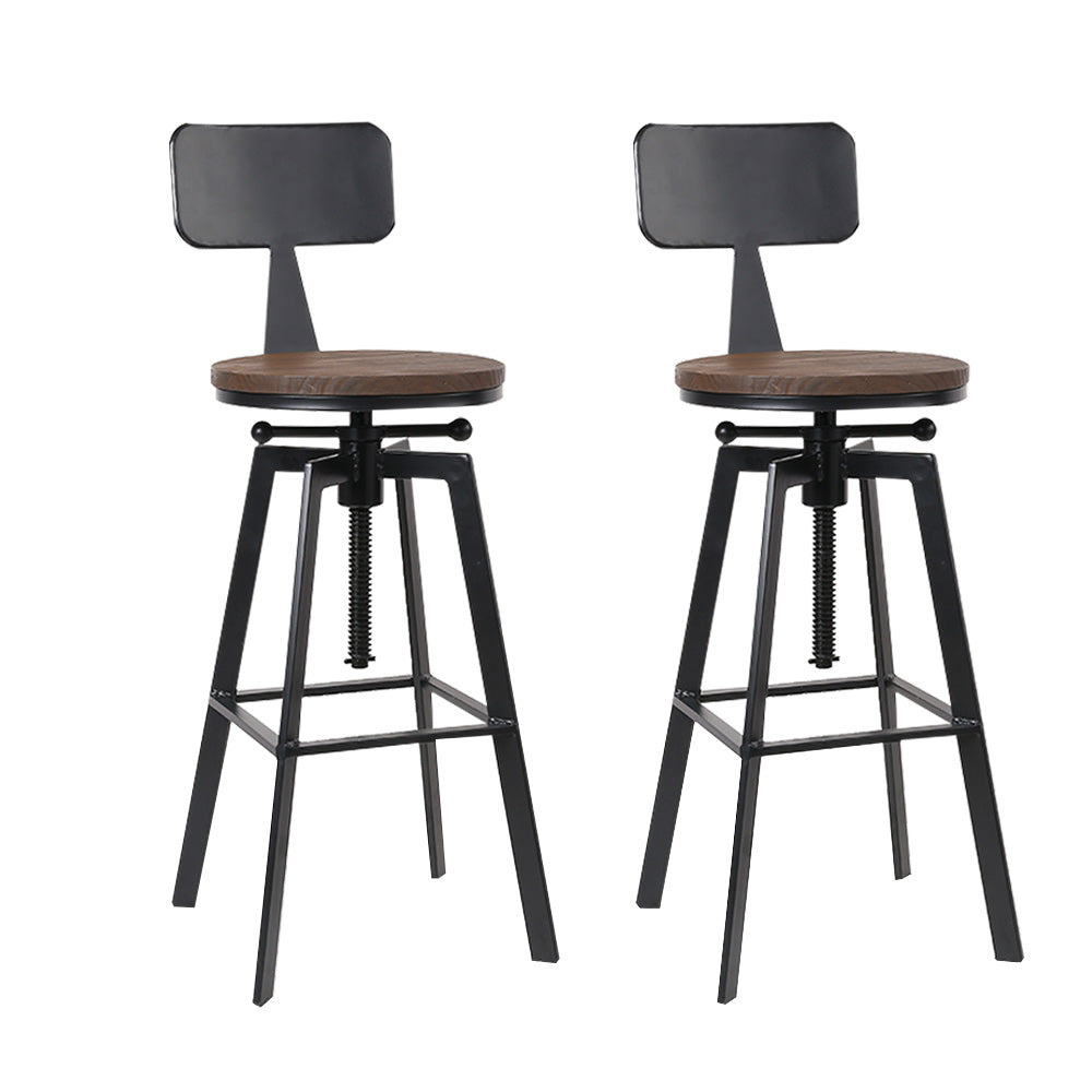 Charlie (Set of 2) Industrial Bar Stools - Black & Wood - Homecoze
