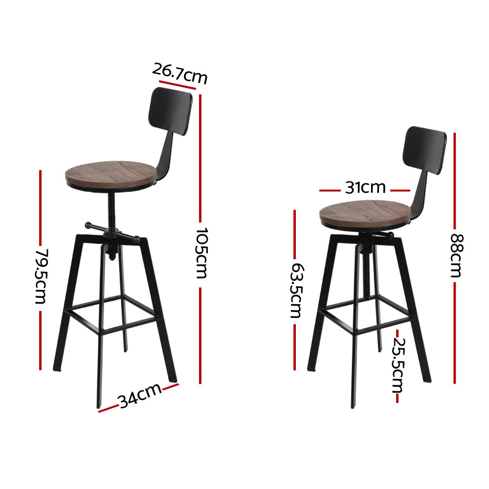 Charlie (Set of 2) Industrial Bar Stools - Black & Wood - Homecoze