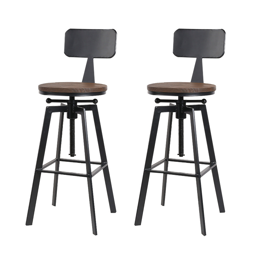Charlie (Set of 2) Industrial Bar Stools - Black & Wood - Homecoze