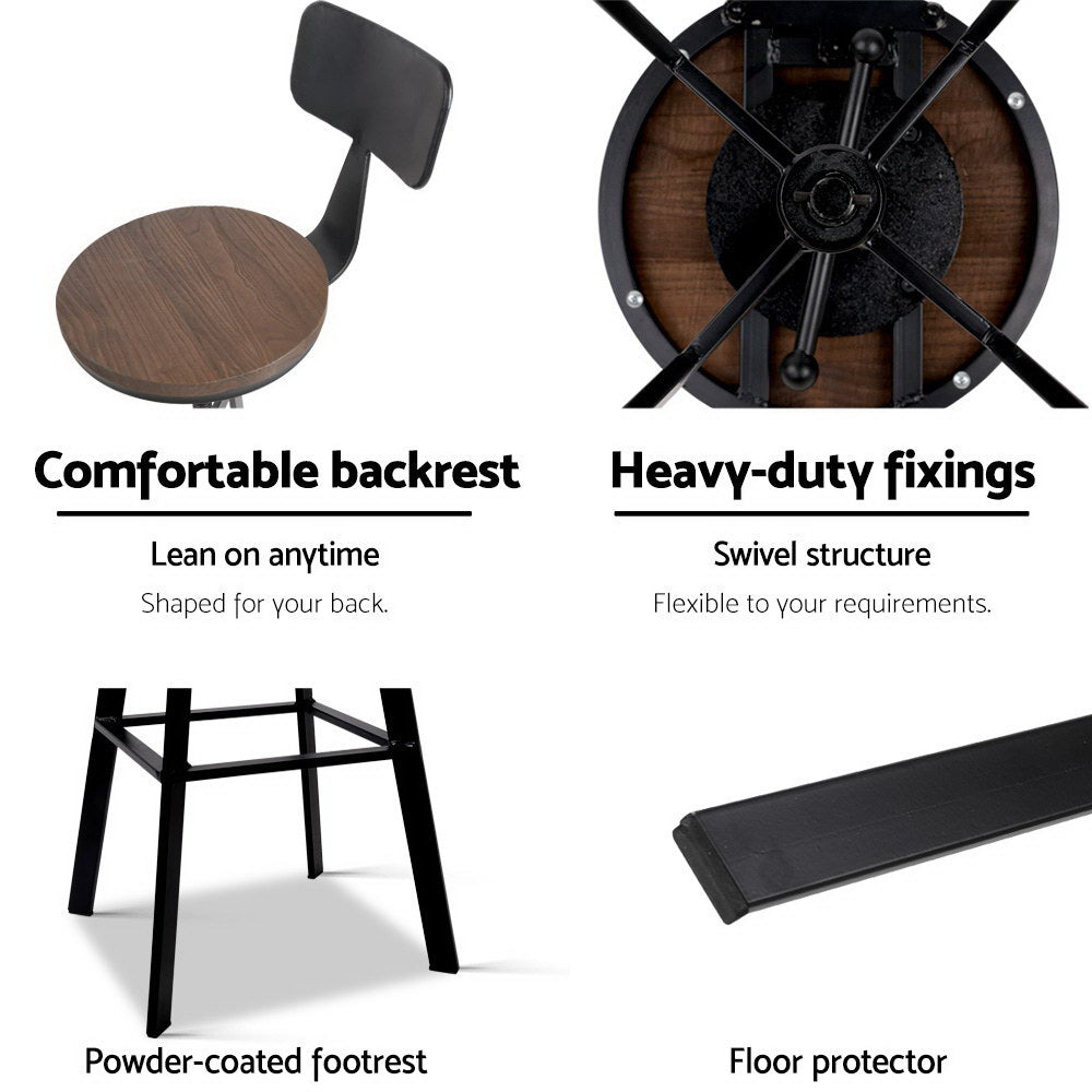 Charlie (Set of 2) Industrial Bar Stools - Black & Wood - Homecoze