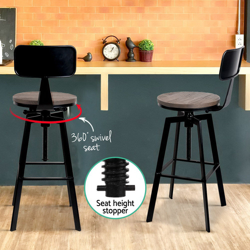 Charlie (Set of 2) Industrial Bar Stools - Black & Wood - Homecoze