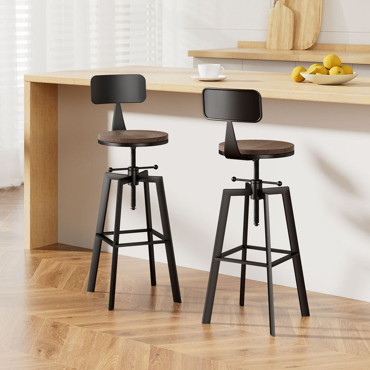Charlie (Set of 4) Industrial Bar Stools - Black & Wood - Homecoze