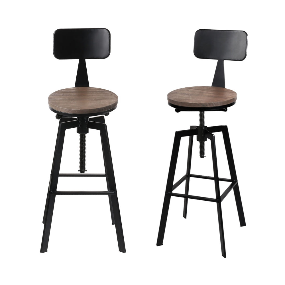 Charlie (Set of 2) Industrial Bar Stools - Black & Wood - Homecoze
