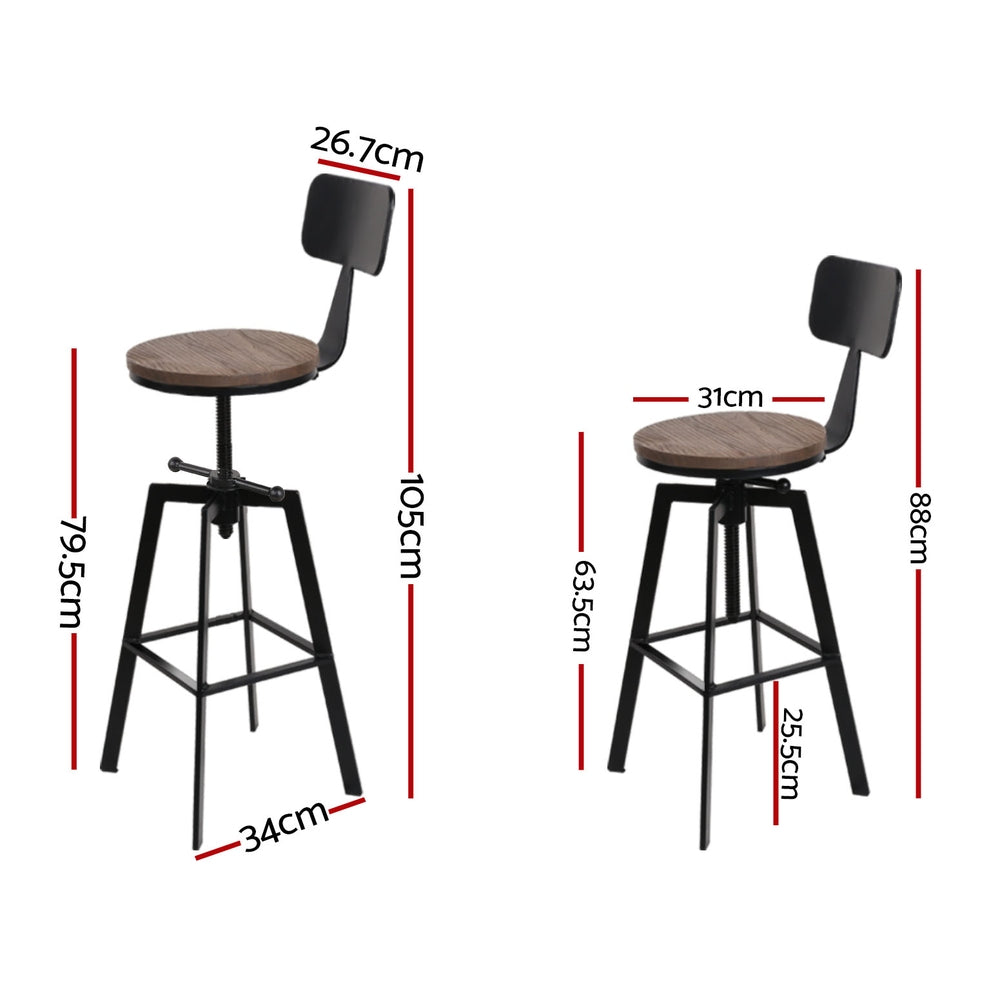 Charlie (Set of 4) Industrial Bar Stools - Black & Wood - Homecoze