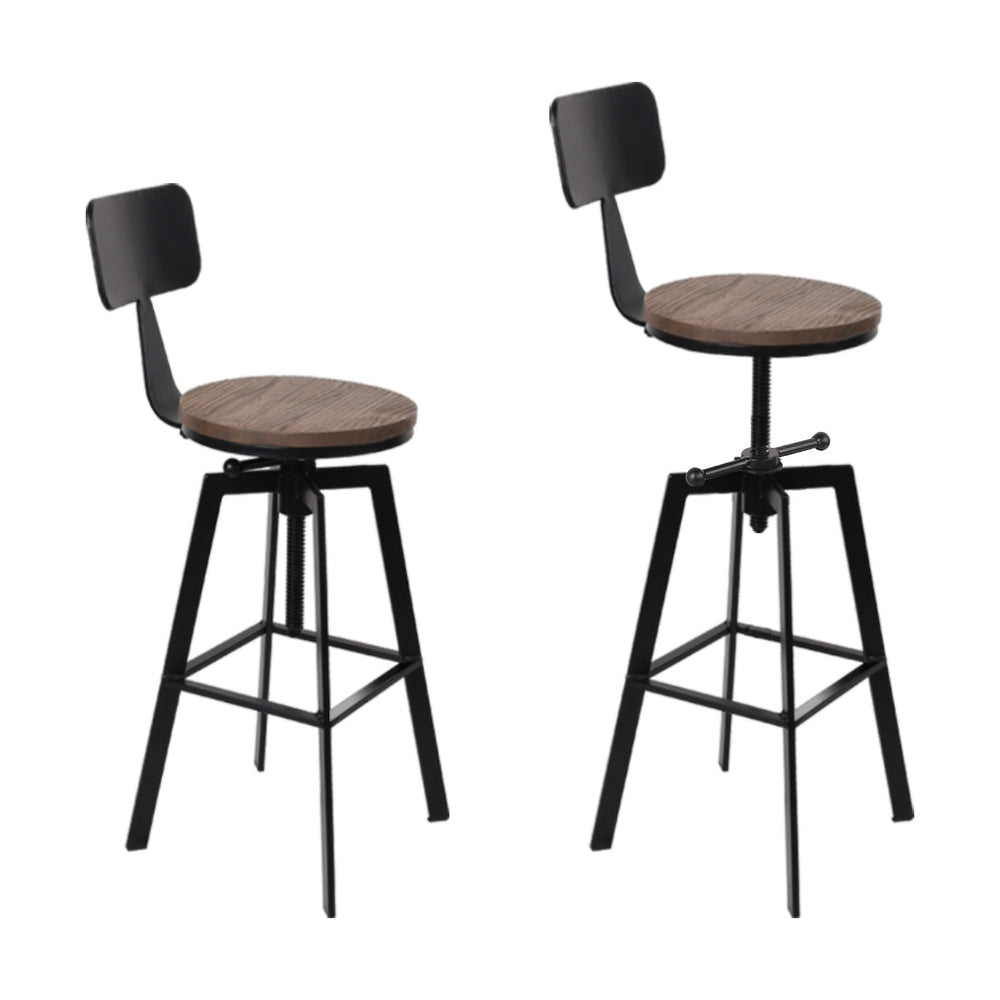 Charlie (Set of 4) Industrial Bar Stools - Black & Wood - Homecoze