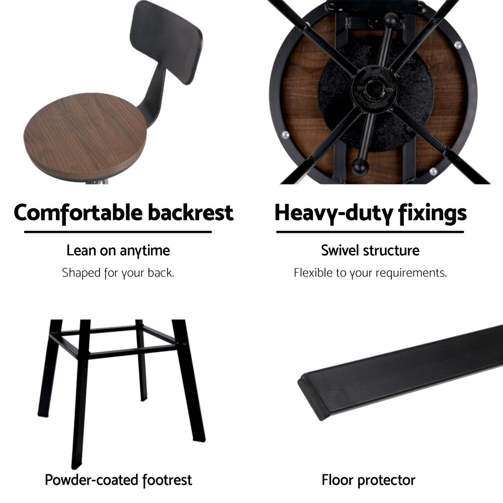 Charlie (Set of 3) Industrial Bar Stools - Black & Wood